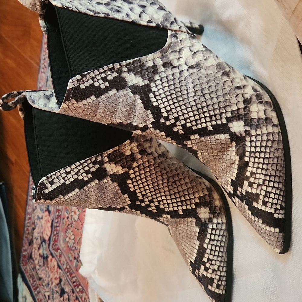 Zara Black and White Snakeskin Ankle Booties